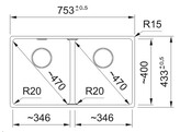 MRG220MB1 - 135.0694.634 - Maris - Vlakbouwspoeltafel / 753 x 433 mm / 2 bakken / Zwart Mat
