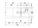 MRG621SG1 - 114.0166.848 - Maris - Inbouwspoeltafel / 1160 x 500 mm / 2 bakken / Steengrijs / Omkeerbaar