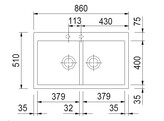 Plados Elegance AM8620 - Inbouw - 860 x 500 - 2 bakken - met kraanwerkbank br/  Ultragranit Nero Matt