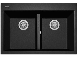 Plados One ON8420 - Inbouw - 838 x 560mm -2 bakken - met kraanwerkbank br/  Ultrametal Nero