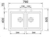 Plados One ON7920 - Inbouw - 790 x 500mm -2 bakken - met kraanwerkbank br/  Nanostone Milk White