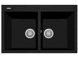 Plados One ON7920 - Inbouw - 790 x 500mm -2 bakken - met kraanwerkbank br/  Nanostone Deep Black
