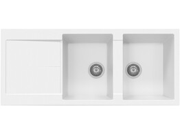 Plados Infinity NF11620 - Inbouw - 1160 x 500mm - 2 bakken - omkeerbaar br/  Nanostone Milk White