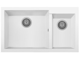 Plados One ON8620 - Inbouw - 860 x 500mm -2 bakken - met kraanwerkbank br/  Nanostone Milk White