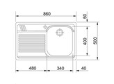 Armonia - Inbouwspoeltafel / 860 x 500 mm / 1 bak / Glad /