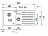 Bell - Slimtopspoeltafel / 1000 x 480 mm / 1   1/2  bak / Glad /