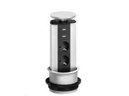 stopcontact  inbouwbaar in werkblad  uitschuifbaar  2-voudig stopcontact  2USB-poorten - alu-look