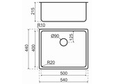 311916 - Lanesto Salamanca- Vlak- en onderbouw - 540 x 440 mm RVS radius R20