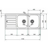 FLX6211 - 101.0715.791 - Flash - Evier a encastrer / 1160 x 500 mm / 2 bassins / Lisse / Reversible