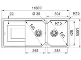 UBG621MW1 - 114.0694.650 - Urban - Evier a encastrer / 1160 x 500 mm / 2 bassins / Blanc Metallise Reversible