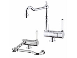 KVR R10.2050.32 - Retro Tweegreepsmengkraan met wit hendel nickel mat