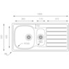 310308 - Lanesto Sevilla Evier a encastrer  -1 1/2 cuves avec egouttoir 1000 x 500 mm - reversible