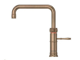 Classic Fusion Square  koud  warm en kokend-water-kraan met kindveilige  dubbel druk-draai bedieningsknop  Messing Patina  Living Color .