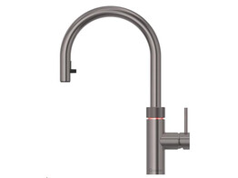 Flex Round  koud  warm en kokend-water-kraan met kindveilige  dubbel druk-draai bedieningsknop en uittrekbare perlator  Gunmetal.