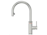 Flex Round  koud  warm en kokend-water-kraan met kindveilige  dubbel druk-draai bedieningsknop en uittrekbare perlator  RVS