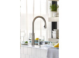 Flex Round  koud  warm en kokend-water-kraan met kindveilige  dubbel druk-draai bedieningsknop en uittrekbare perlator  RVS
