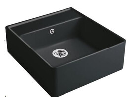V B Spulstein Einzelbecken  Spulstein Einzelbecken  Spulstein Einzelbecken inklusive Ablaufgarnitur mit Handbetatigung  verchromt und Befestigungssatz fur Montage auf einem Unterschrank  595 x 220 x 630 mm  Pure Black